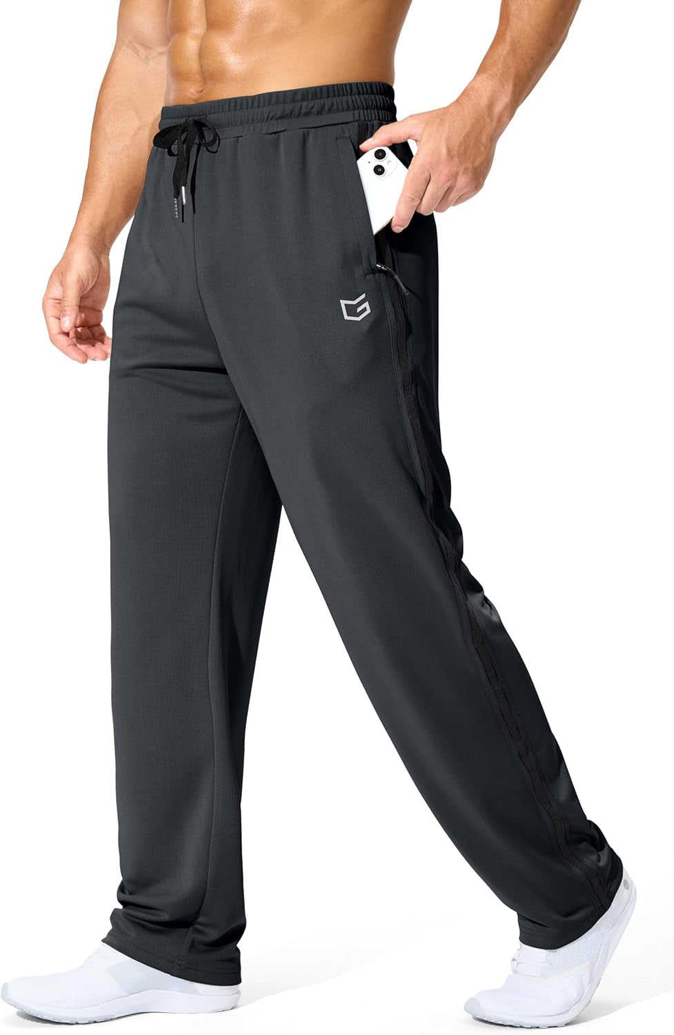 Men'S Athletic Sweatpants with Zipper Pockets Lightweight Quick Dry Mesh Workout Pants Open Bottom for Casual