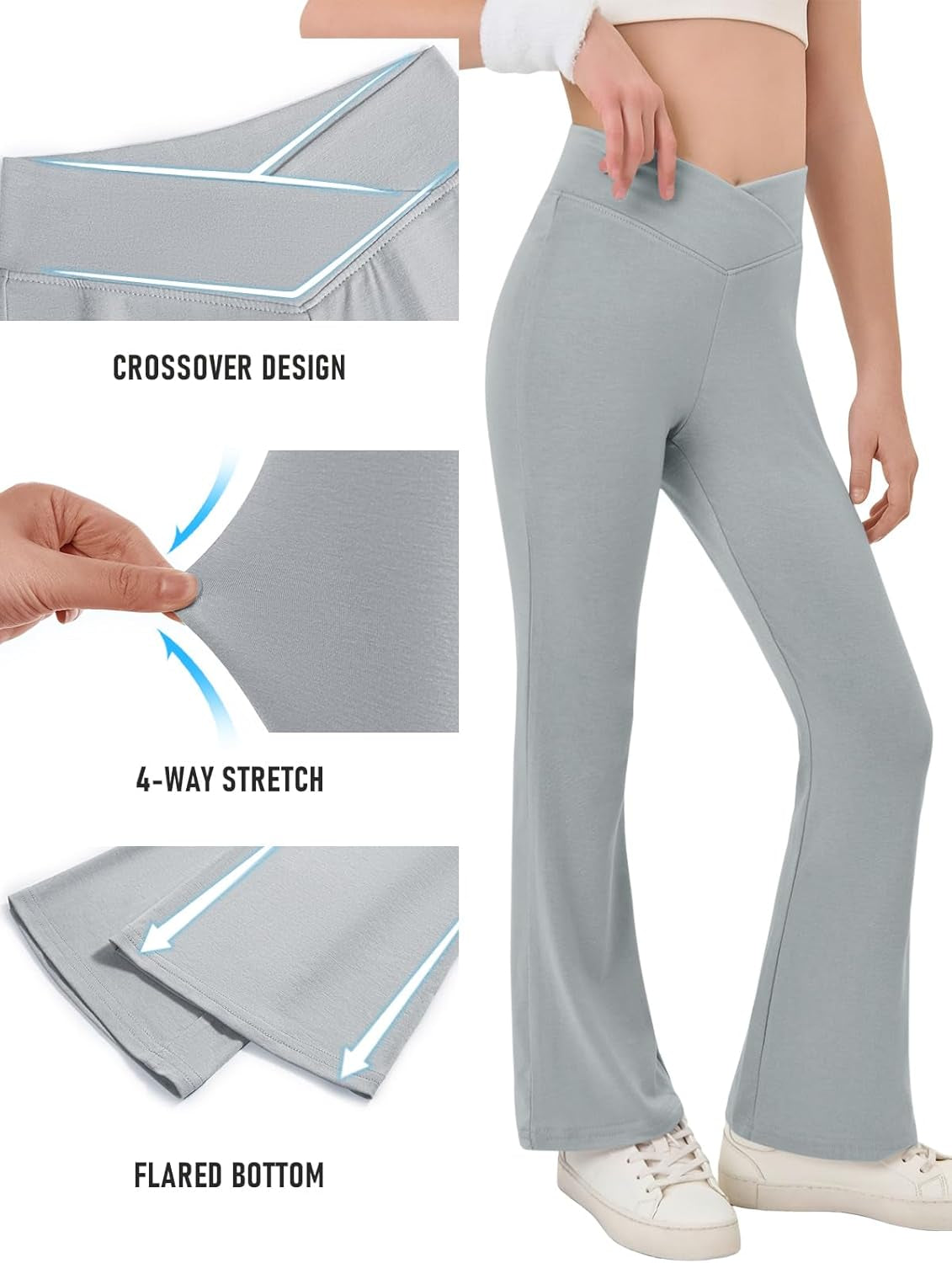 Girls Crossover High Waisted Flare Pants Kids Bootcut Leggings Full Length Bell Bottoms 5-14 Years