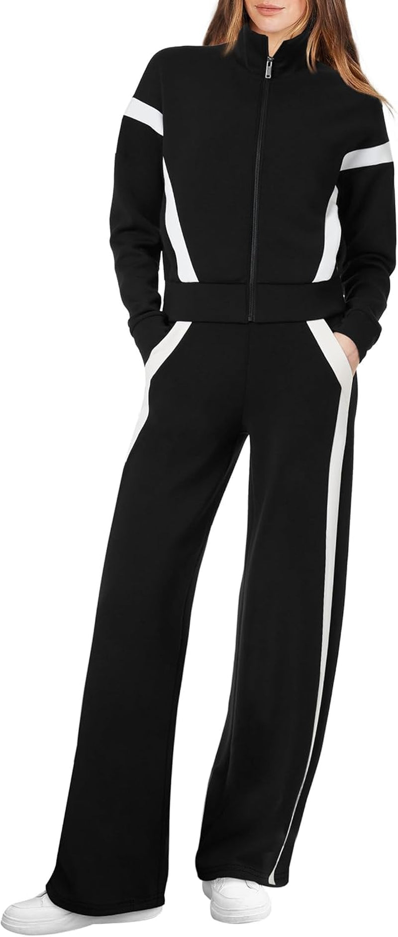 Lounge Sets for Women 2025 Sweatsuit 2 Piece Outfits Sweatshirt Wide Leg Sweatpant Tracksuit Matching Set
