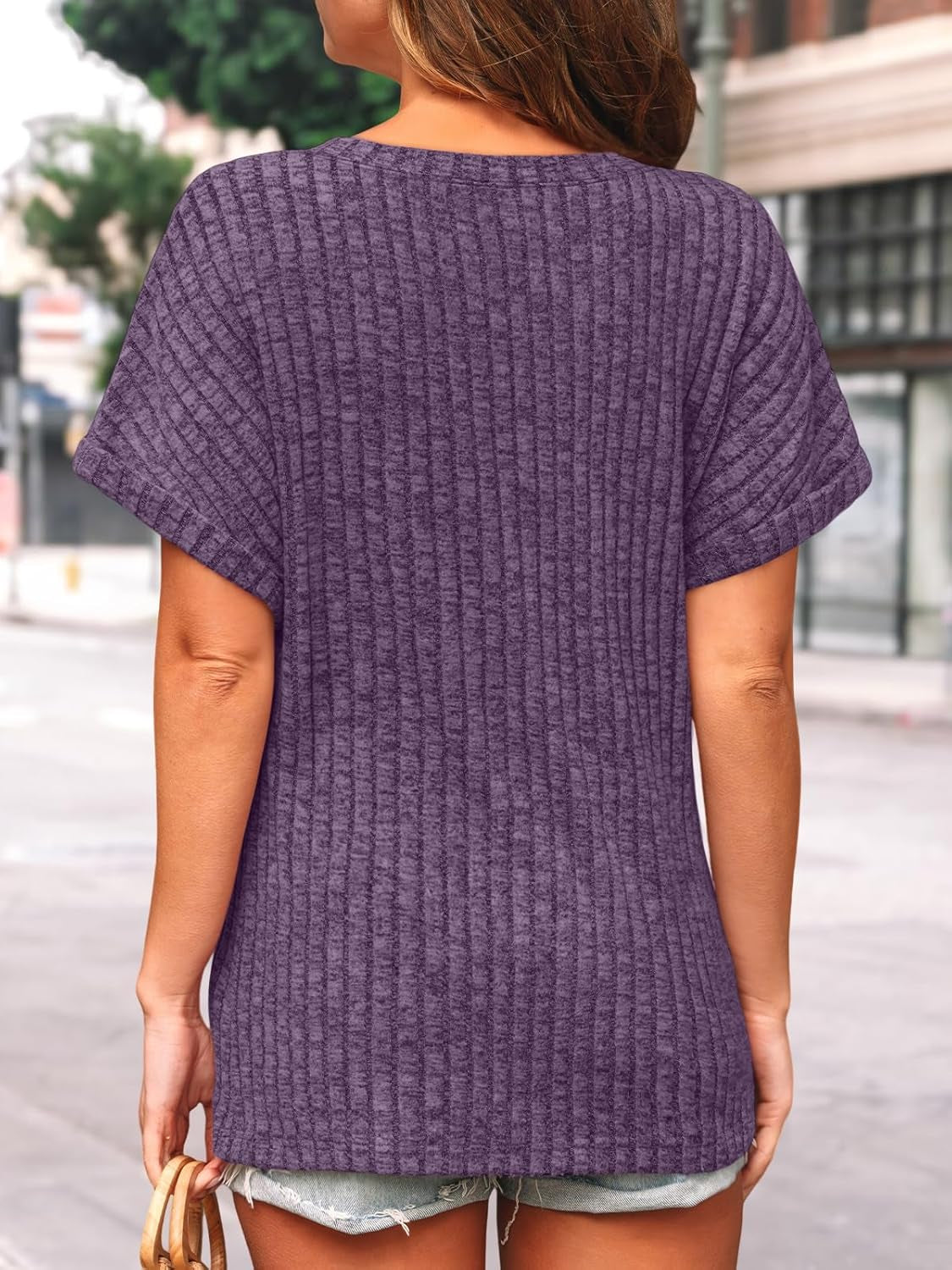 Womens Spring Top Summer Short Sleeve T Shirt Business Dressy Casual Blouse Henley V Neck Sweater Loose Fit Tee Tunic