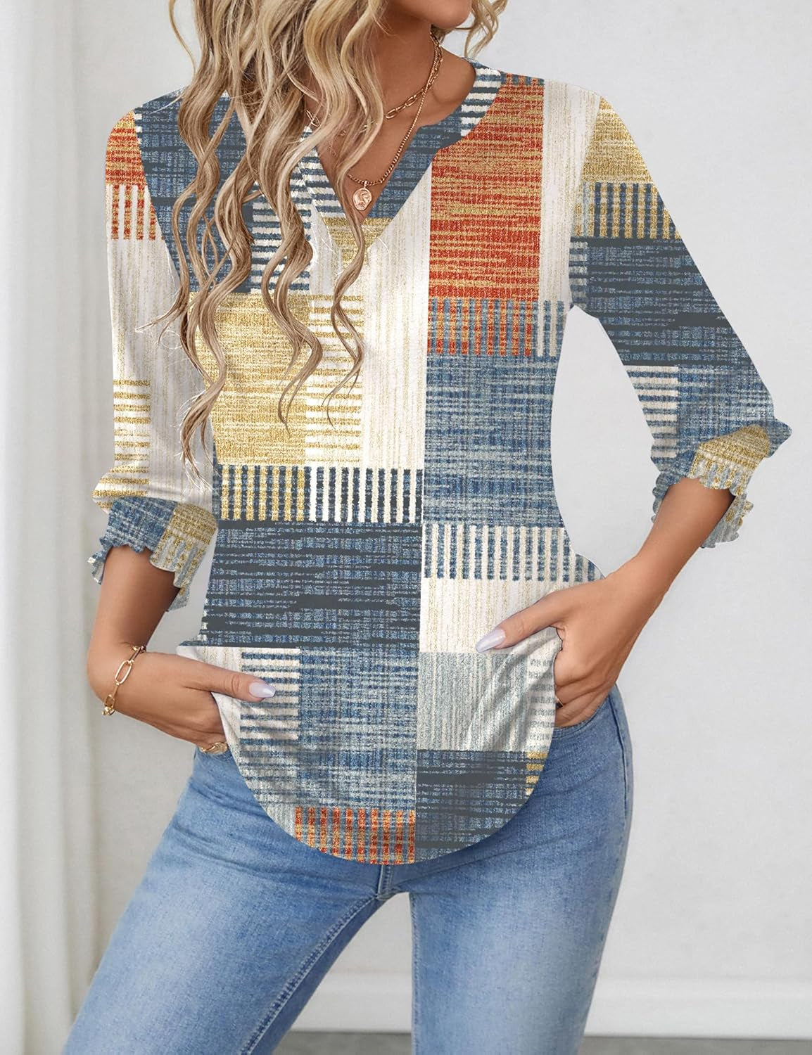 Women'S 2026 Fashion Tops 3/4 Length Sleeve Business Casual Blouses Summer Tees Shirts