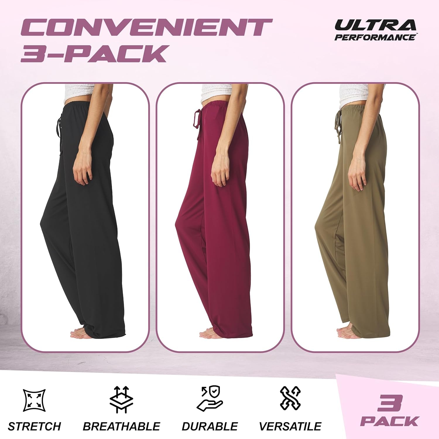 Womens Pajama PJ Pants 3 Pack Lounge Bottoms Pajamas for Women (Avail in plus Sizes)