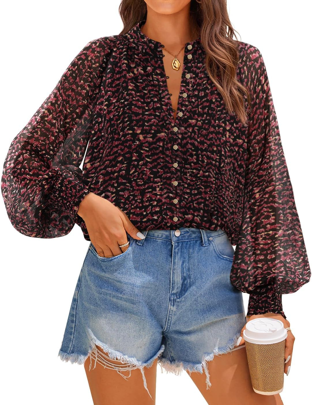 Women'S Floral Print Blouse 2026 Long Sleeve Button down Casual Fall Boho Oversized Tops Shirts