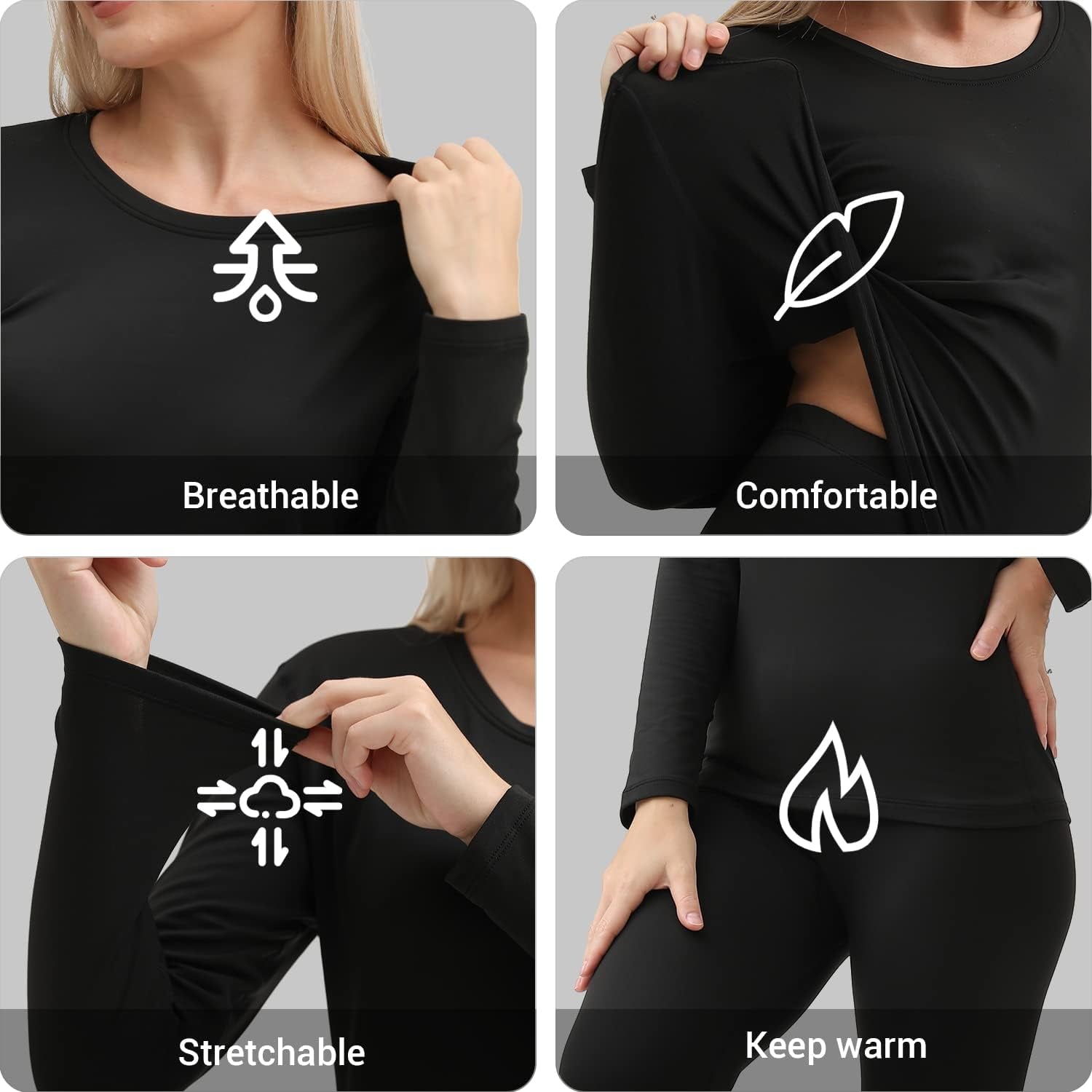 Thermal Underwear Women Ultra-Soft Long Johns Set Base Layer Skiing Winter Warm Top & Bottom