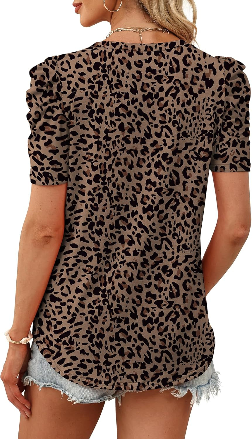 Summer Tops for Women Puff Sleeve Crewneck T Shirts Dressy Casual Blouses Spring Outfits Fashion Clothes