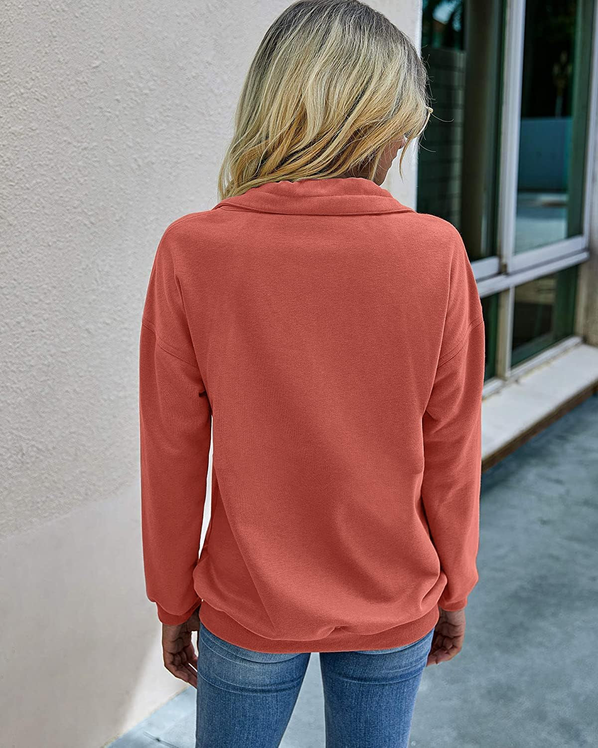 Women'S Casual Long Sleeve Lapel Zipper Sweatshirt Drawstring Loose Pullover Tops