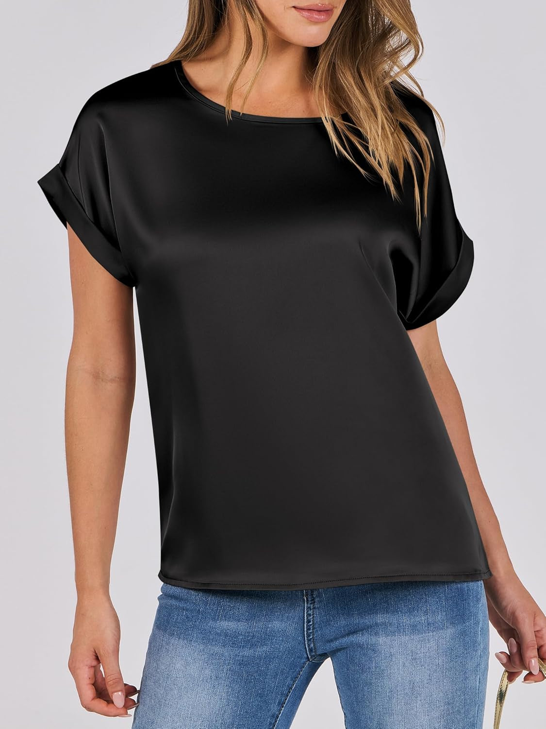 Women'S Summer Dressy Casual Short Sleeve Shirts Crewneck Satin 2025 Business Office Work Blouse Tops