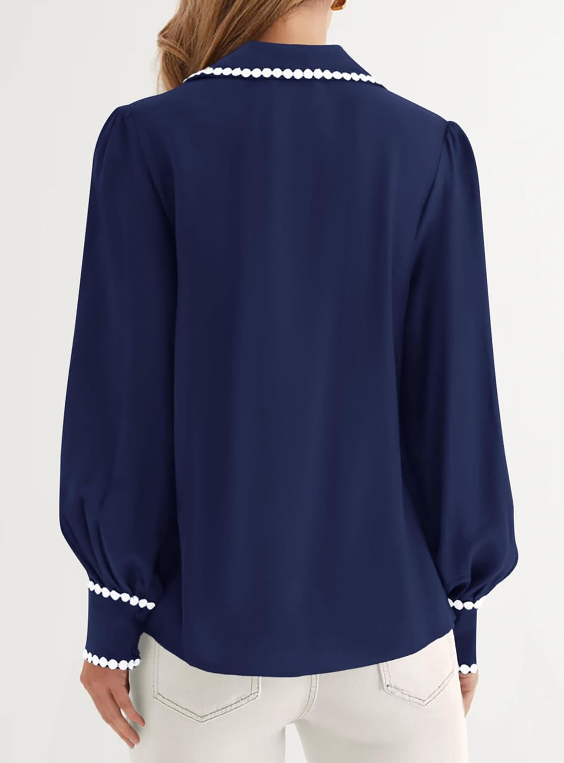 Womens Long Sleeve Button down Shirts 2025 Trendy V Neck Loose Fit Fall Tops Collared Dressy Casual Blouses