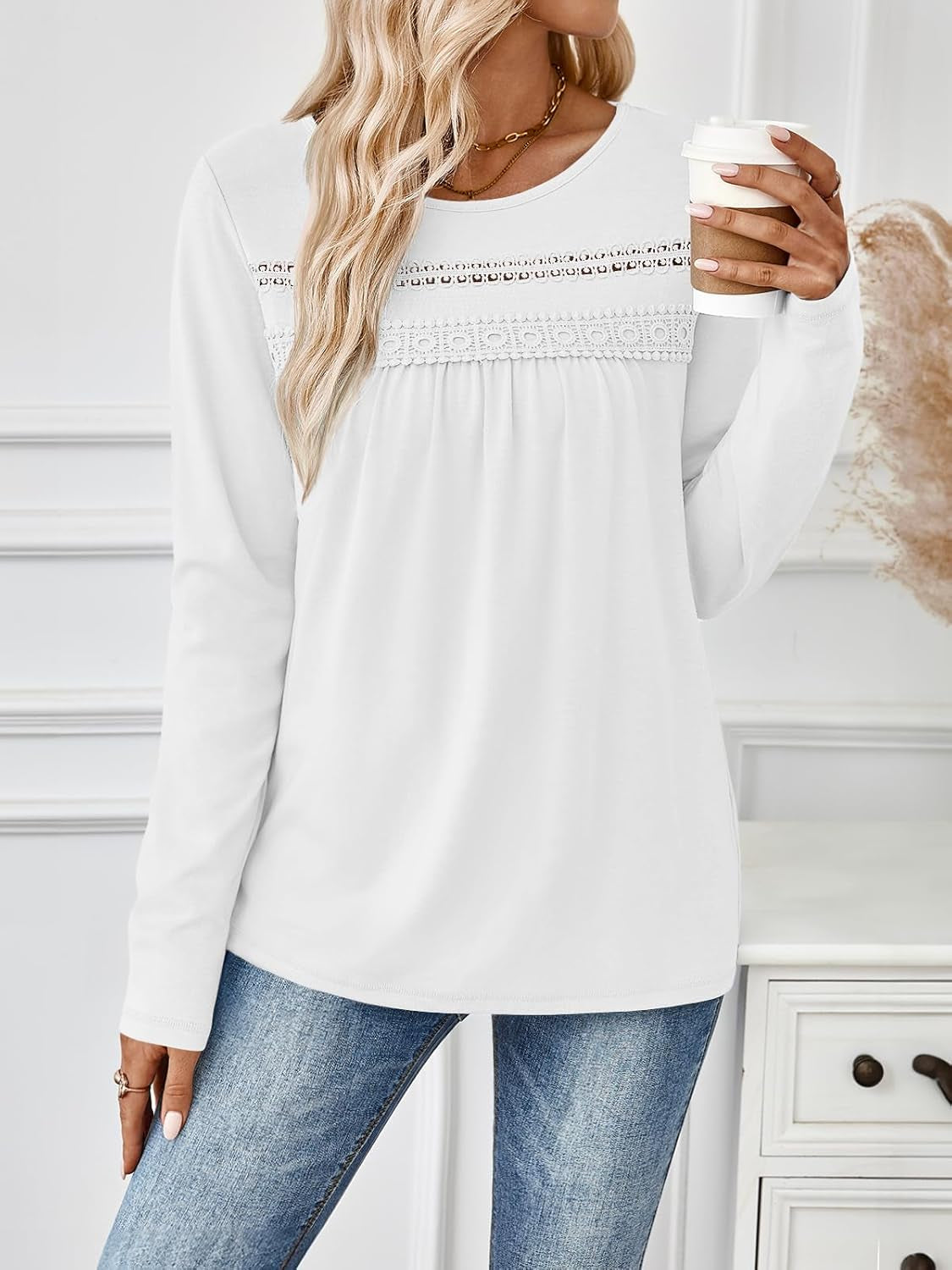 Womens Long Sleeve Shirts Business Casual Blouses Dressy Fall Babydoll Tops