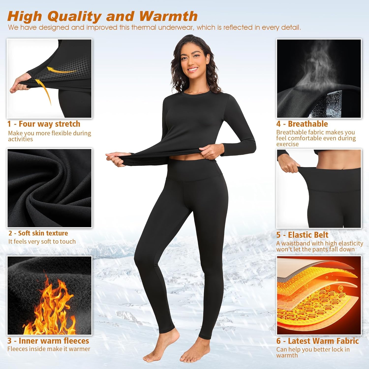 Thermal Underwear Women Long Johns Set Fleece Lined Warm Base Layer Long Sleeve for Weather Top Bottom Pajama