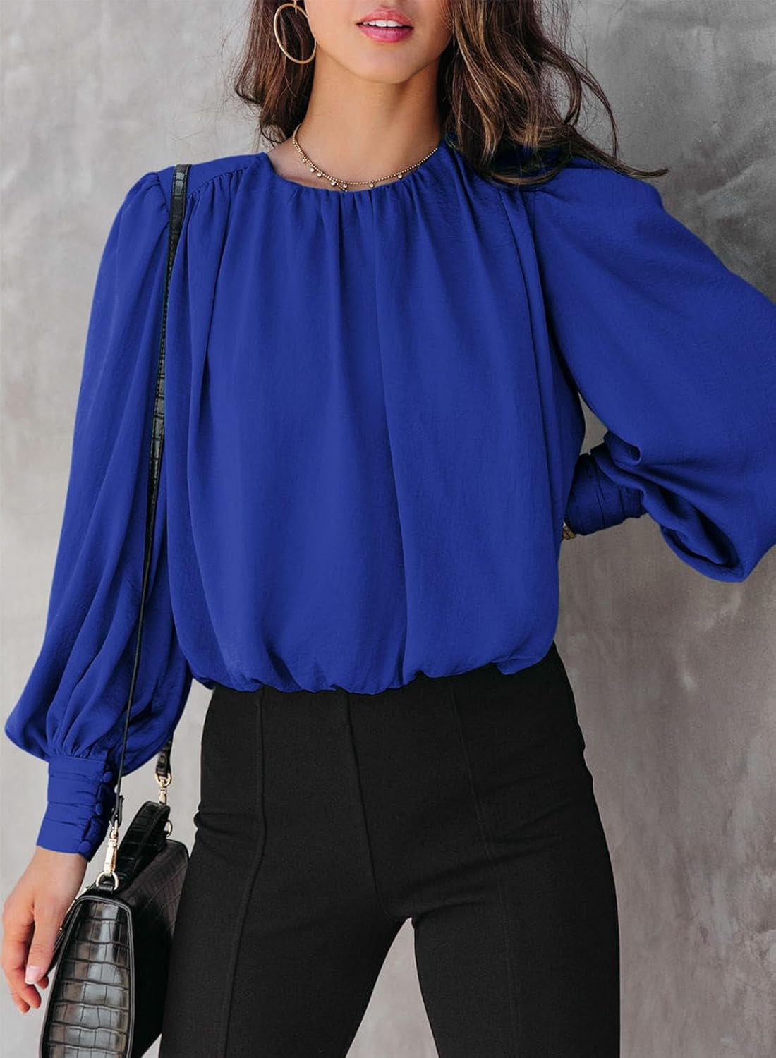 Women'S Tops Blouses for Women Casual Long Sleeve Shirts Crew Neck Bohemian Solid Color Spring Work Business