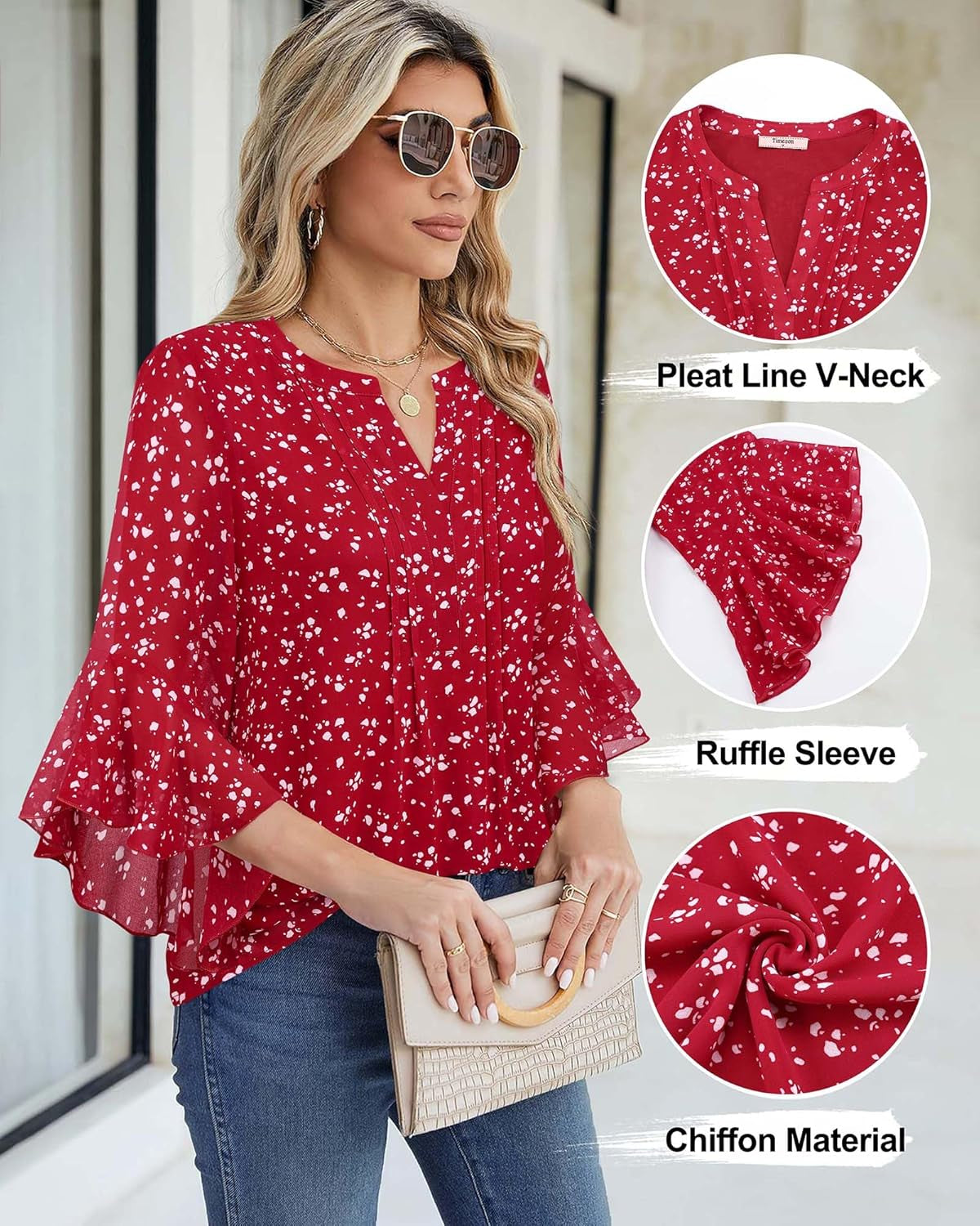 Women'S 3/4 Sleeve Chiffon Blouse