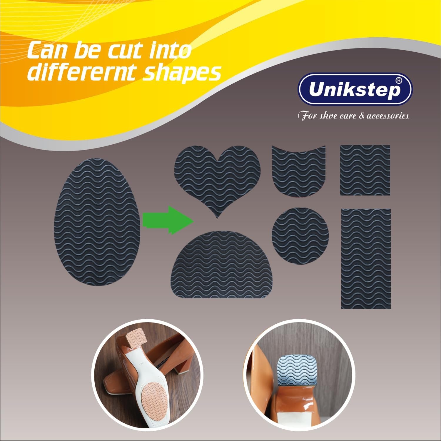 6 Pairs (12 Pieces) Shoe Sole Non Slip Pads, anti Skid Self Adhesive Rubber Grips, Shoe Bottom Front Sole and Heel Noise Reduction Protector Cushions (Black with Wave Pattern)
