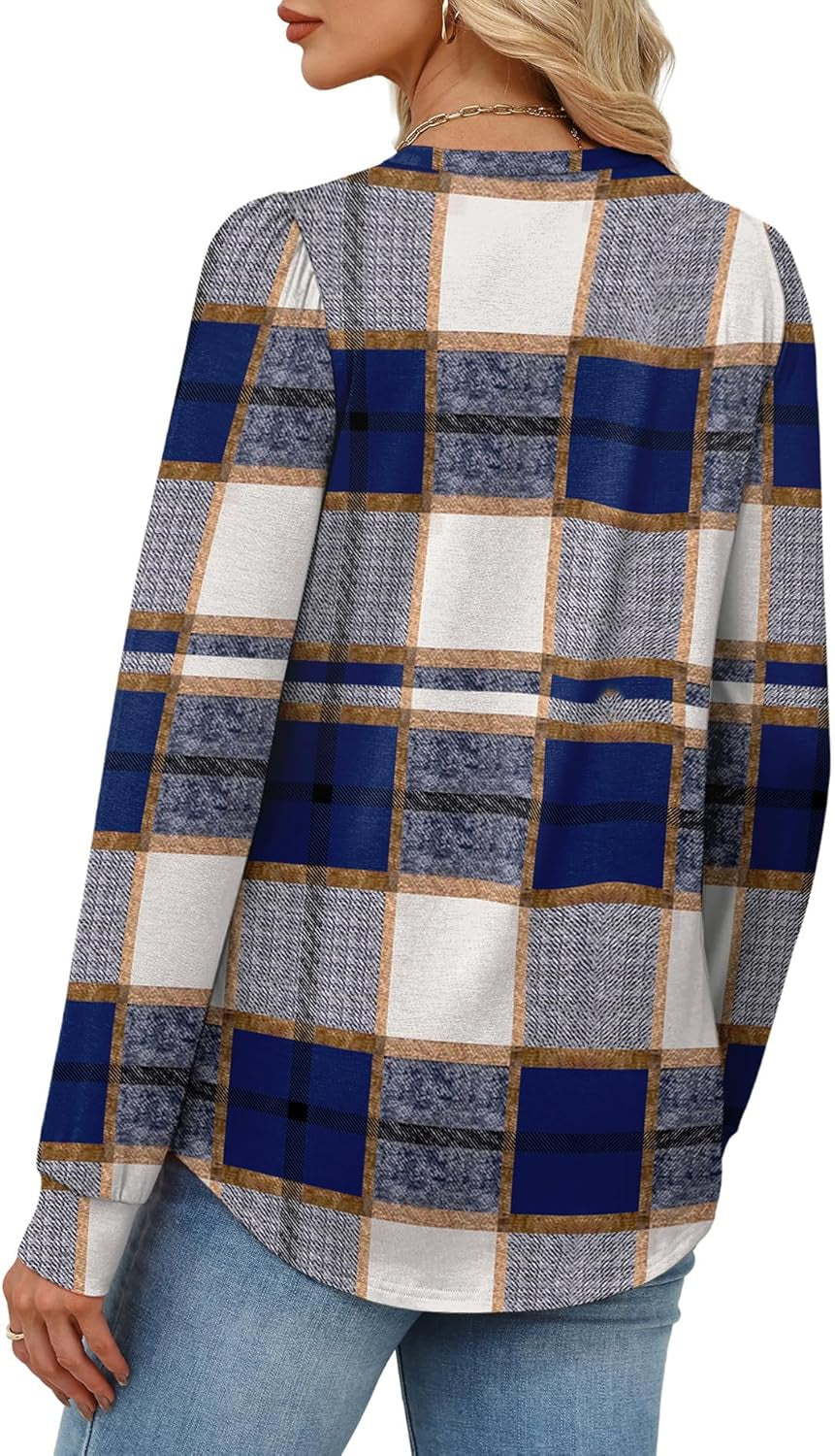 Womens Long Sleeve Shirts 2025 Fall Tunic Tops Crewneck Blouses Print