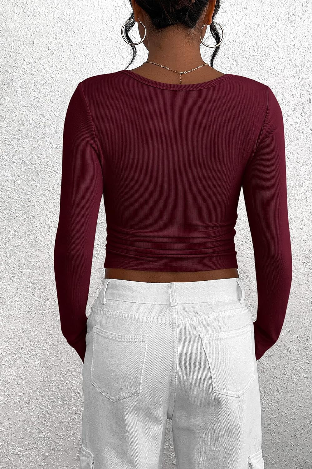 Women'S 2026 Fall Long Sleeve Henley T Shirts Button Ribbed Knit Slim Fit Basic Tops Blouse Casual Outfits