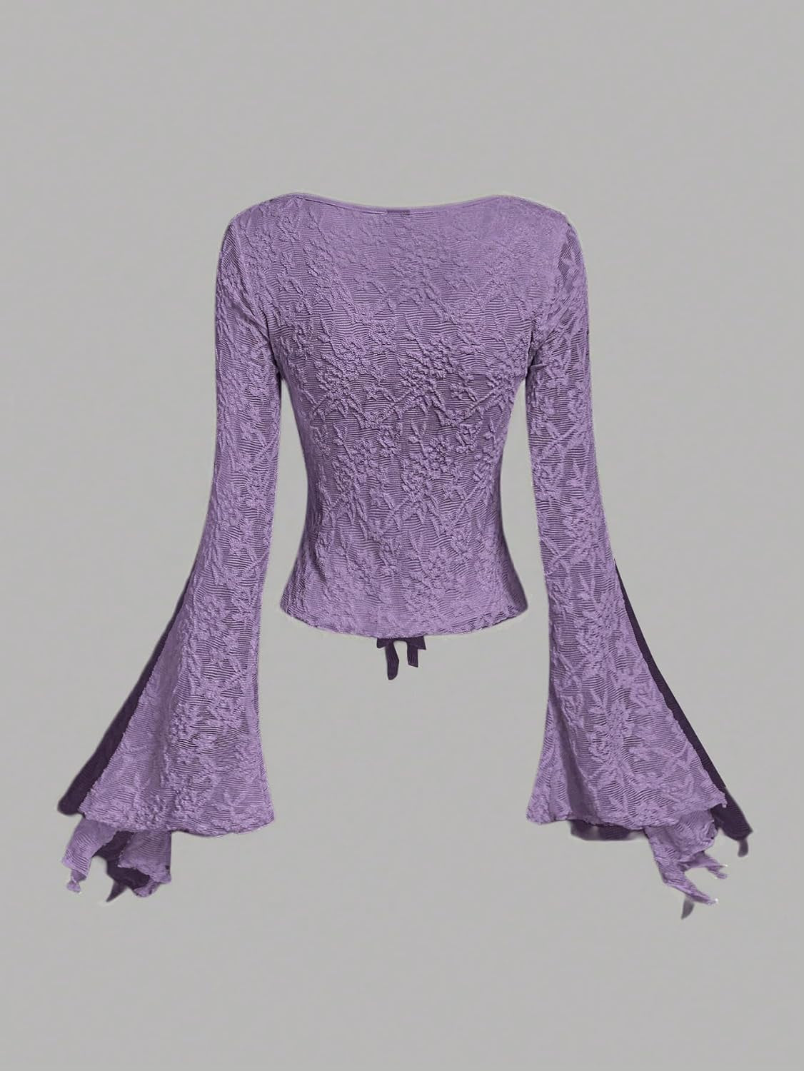 Women'S Y2K Tie Front Tops Bell Sleeve Floral Print Mesh Tops Long Sleeve Shirts 2000S Clothing