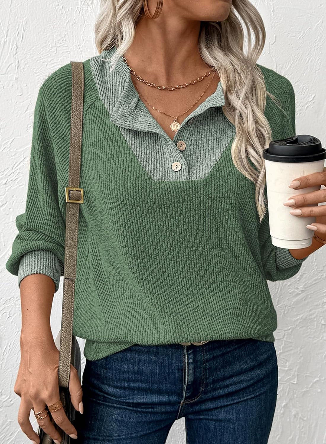 Womens Fall Fashion 2025 Womens Long Sleeve Shirts Patchwork Button up V Neck Sweatshirt Casual Pullover Tops