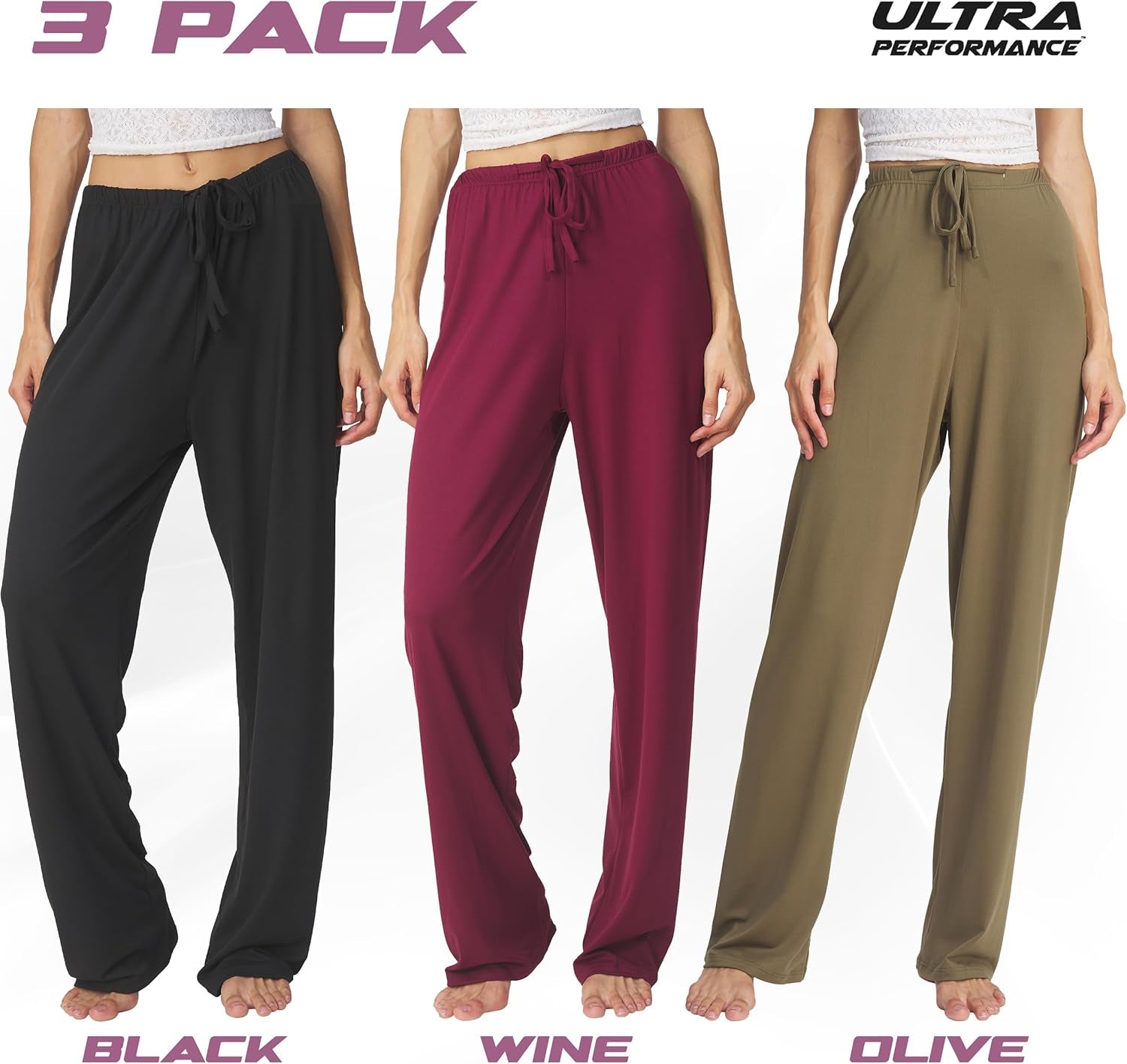 Womens Pajama PJ Pants 3 Pack Lounge Bottoms Pajamas for Women (Avail in plus Sizes)