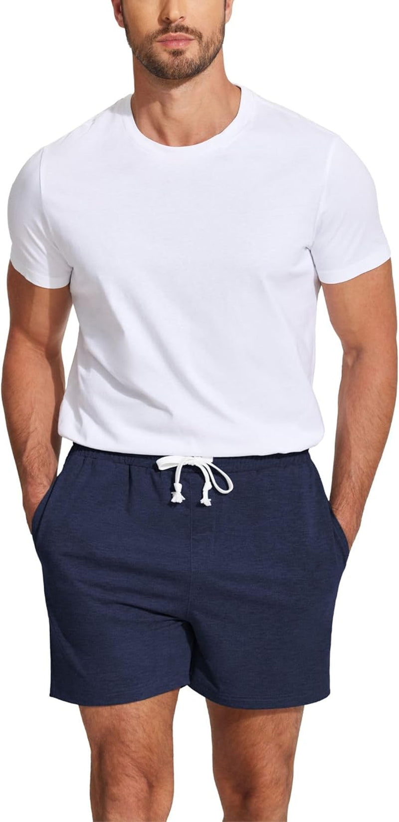 5.5 Inch Mens Pajama Shorts Sleep Cotton Lounge PJ Lightweight Elastic Waist Drawstring Nightwear Bottom with Pockets