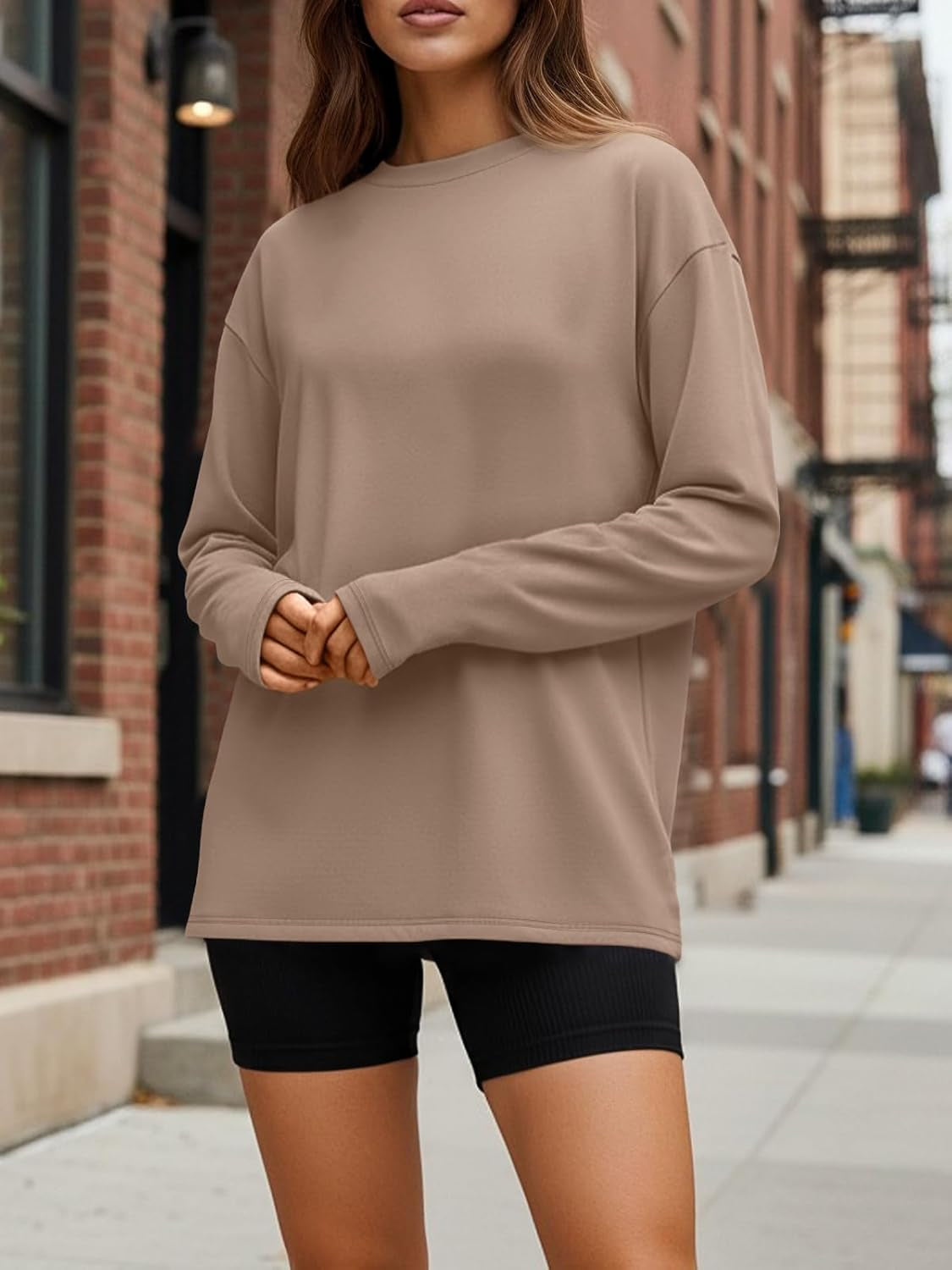 Womens Oversized Long Sleeve T Shirts 2026 Basic Crewneck Tee Fall Tops Casual Workout Y2K Clothes