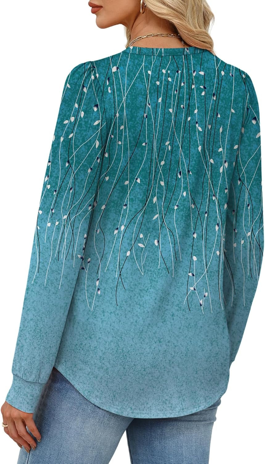 Womens Long Sleeve Shirts 2025 Fall Tunic Tops Crewneck Blouses Print