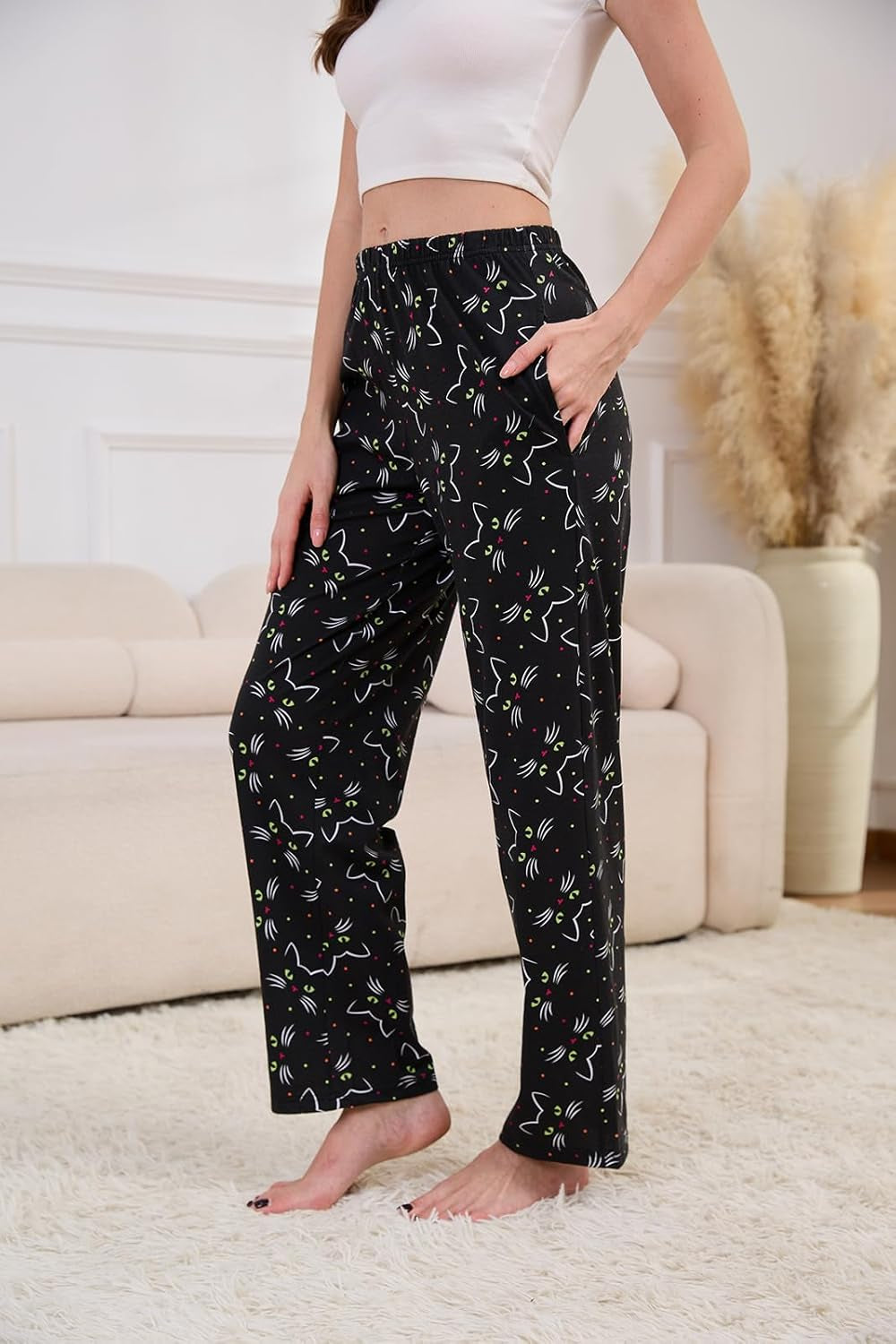 Pajama Pants Women 3 Pack Soft Cotton Lounge Pants Comfy Casual Pajama Bottoms with Elastic Waistband & Pockets