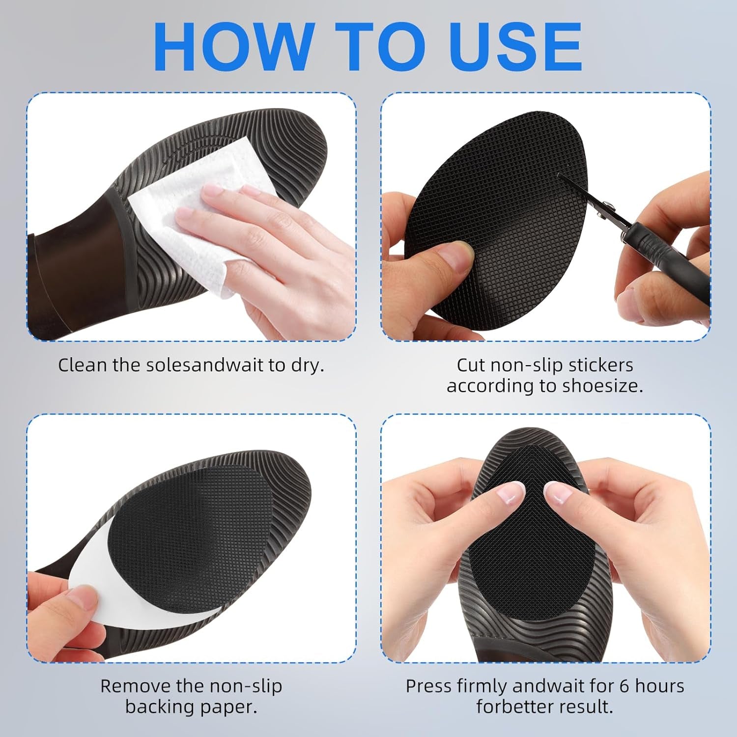 16 PCS/8 Pairs Non-Slip Shoe Pads for Bottom of Shoes– Self-Adhesive Sole Protectors for High Heels & Flats – Anti-Skid Shoes Grips Stickers for Slippery Floors, Noise Reduction, Shoe Bottom Repair