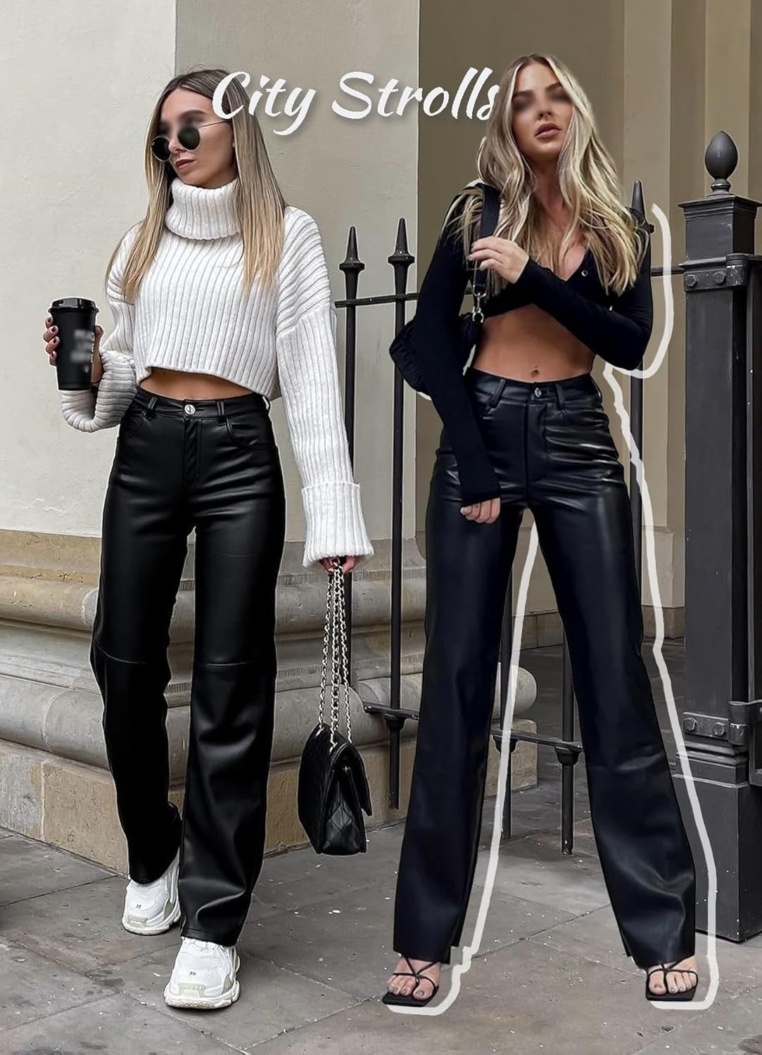 Women Faux Leather Pants PU High Waist Straight Leg Pant with Pockets Leather Leggings Bell Bottom Flare Pants