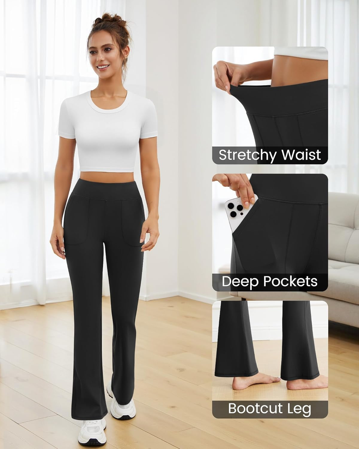 Womens Yoga Pants High Waisted Flare Leggings with Pockets Bootcut Lounge Workout Bell Bottom Trousers