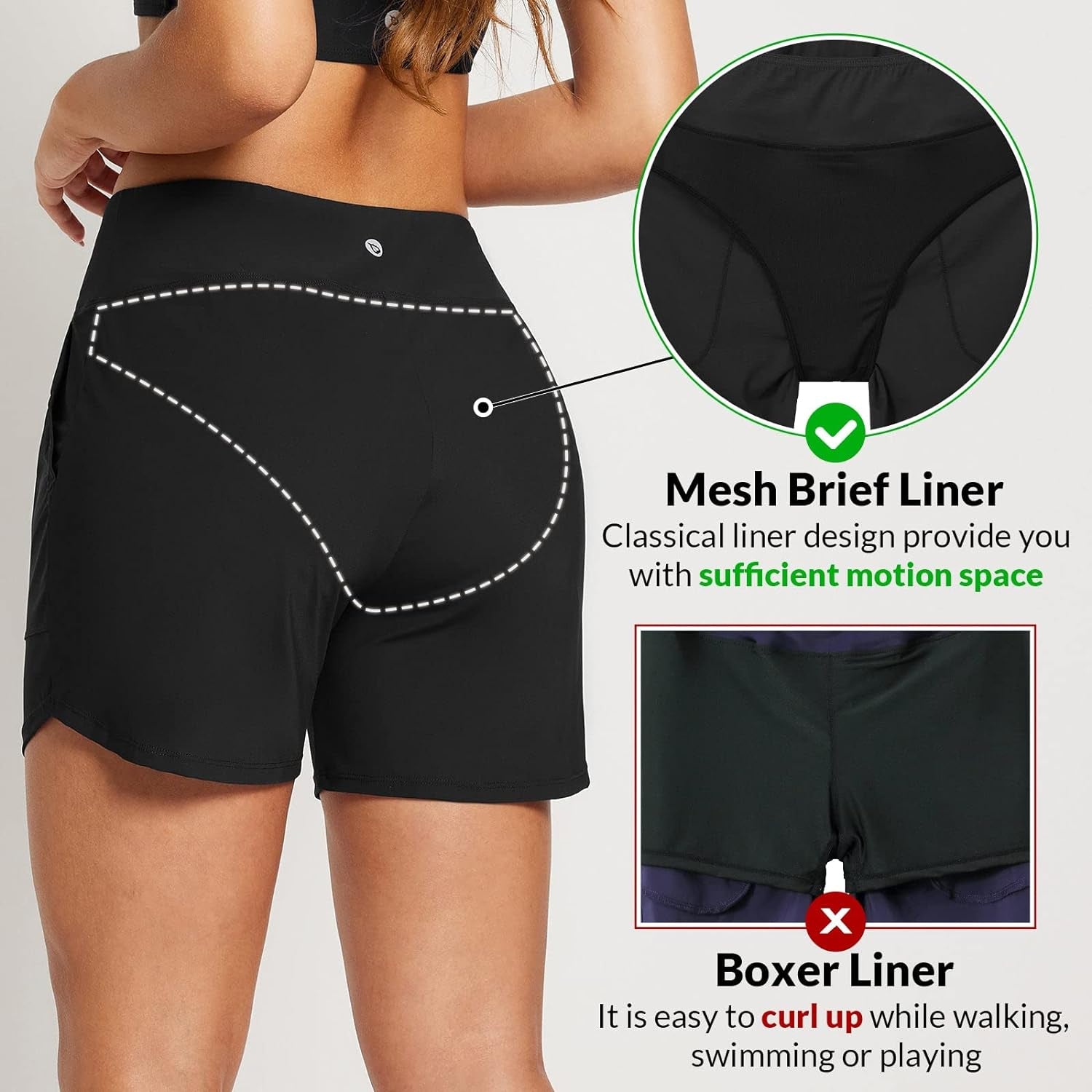 Women'S 3"/5"/7"/9" High Waisted Swim Board Shorts Quick Dry Swimsuits Bottoms Trunks with Pockets