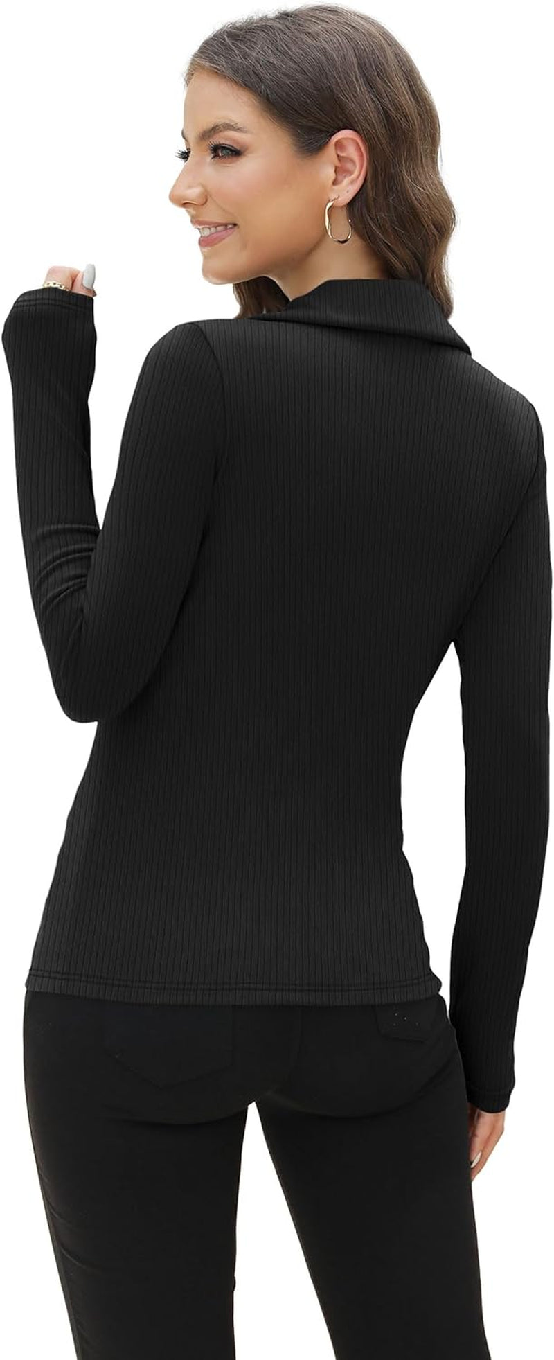 Womens Polo Shirts Long Sleeve Business Casual Tops Collared V Neck Ribbed Knit Sweater Slim Fit Blouses