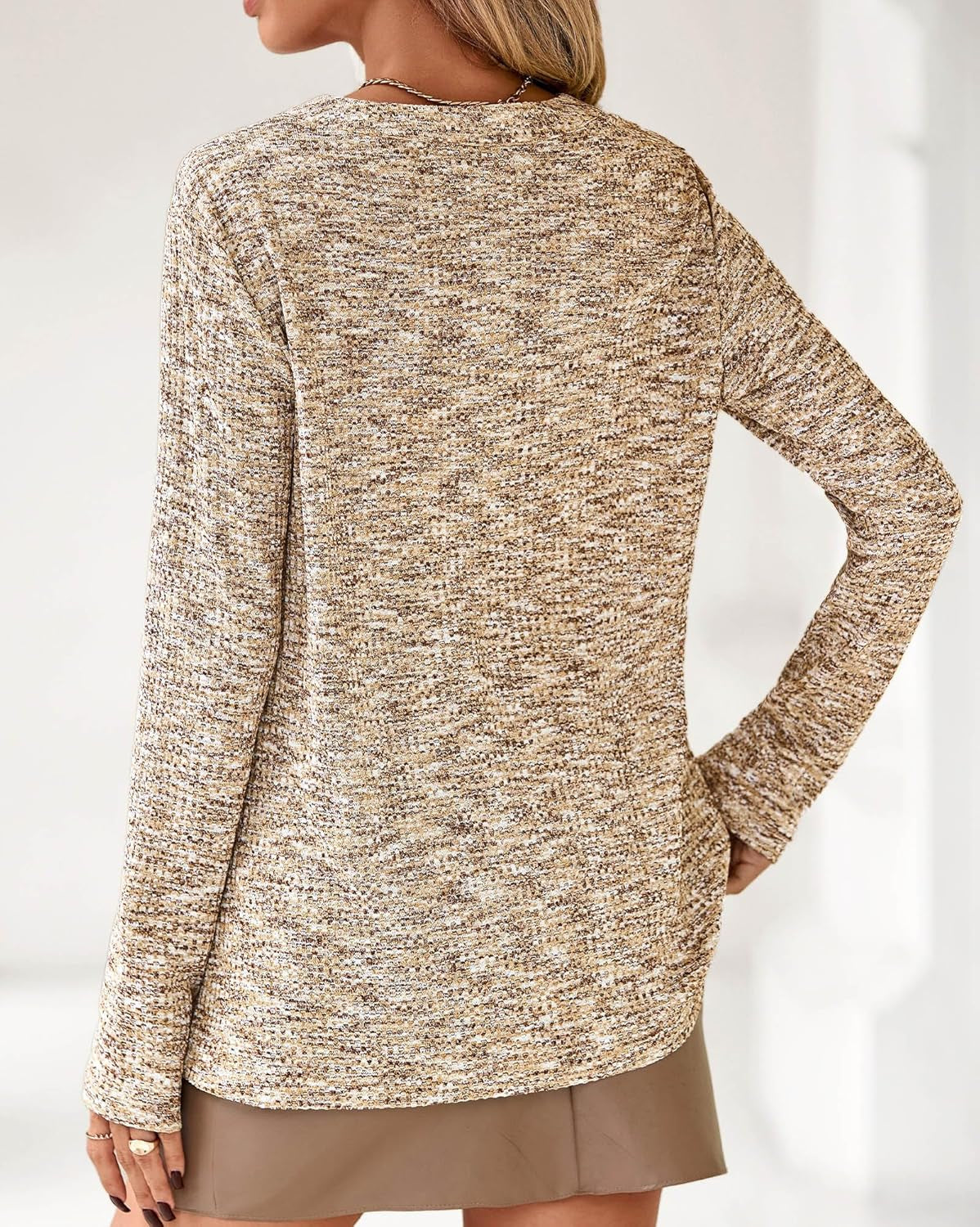 Waffle Knit Tops V Neck Long Sleeve Blouses for Women Dressy Casual Henley Work Shirts 2026 Spring Fall Clothes