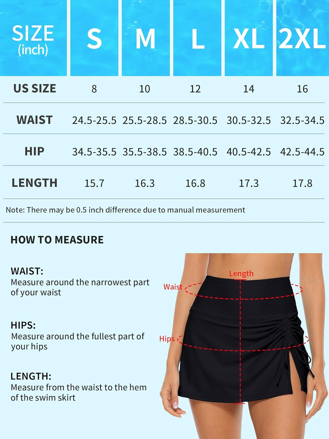 Womens High Waisted Split Swim Skirt Sporty Drawstring Skirted Swim Bottom with Built-In Panty