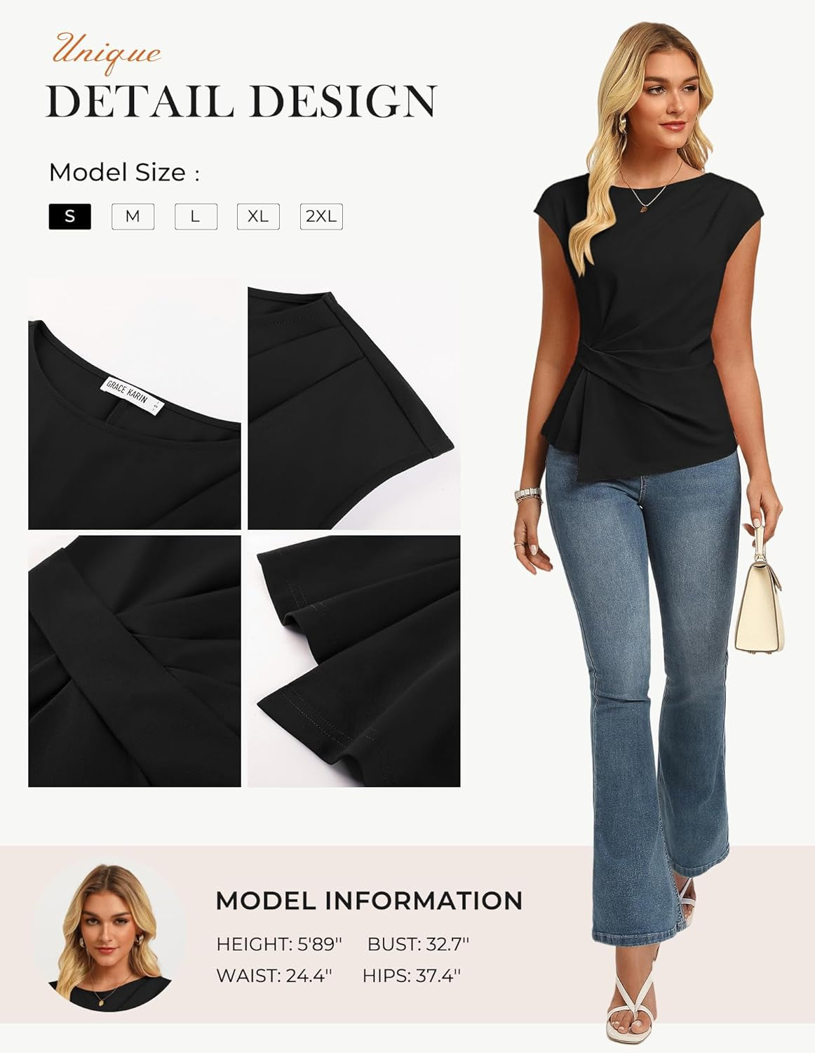 Womens 2025 Spring Short Sleeve Tops, Dressy Casual Crew Neck Peplum Shirts, Trendy Tunic Blouses with Knot