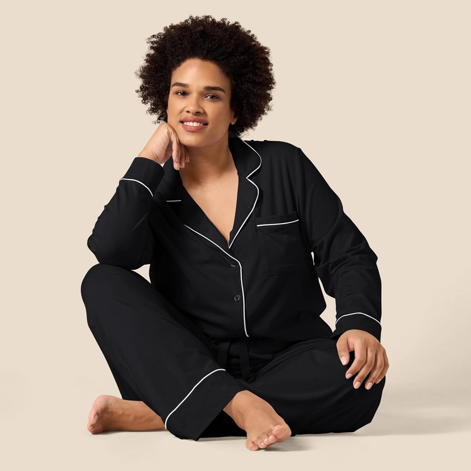 Women'S Cotton Modal Long-Sleeve Shirt and Full-Length Bottom Pajama Set