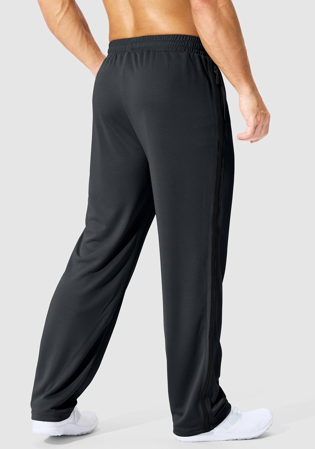 Men'S Athletic Sweatpants with Zipper Pockets Lightweight Quick Dry Mesh Workout Pants Open Bottom for Casual