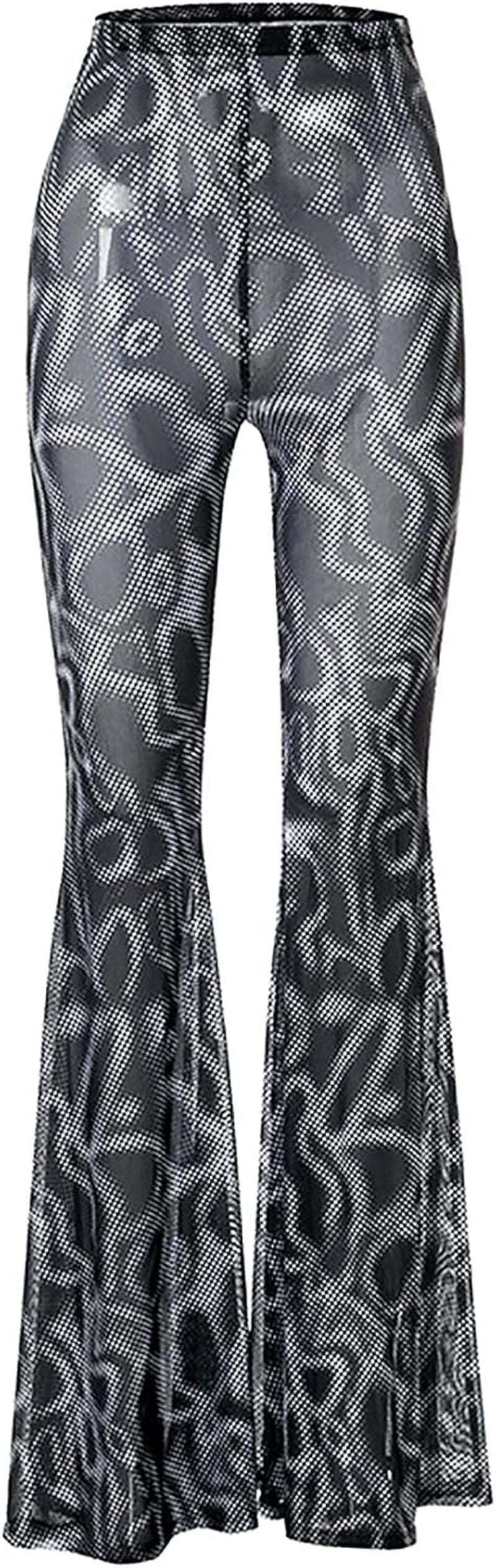 Women’S High Waist Rave Mesh Sheer Pants Flared Bell Bottom Pants for Rave Festival Dance Clubwear