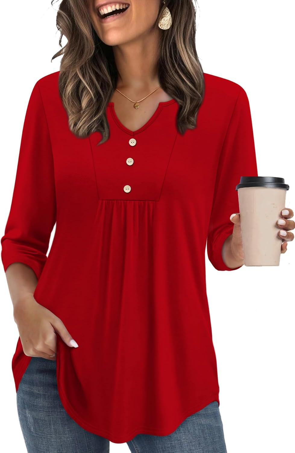 Womens Tops Fall Fashion Must Have 3/4 Length Sleeve Shirts Business Casual Outfits Basic Tees