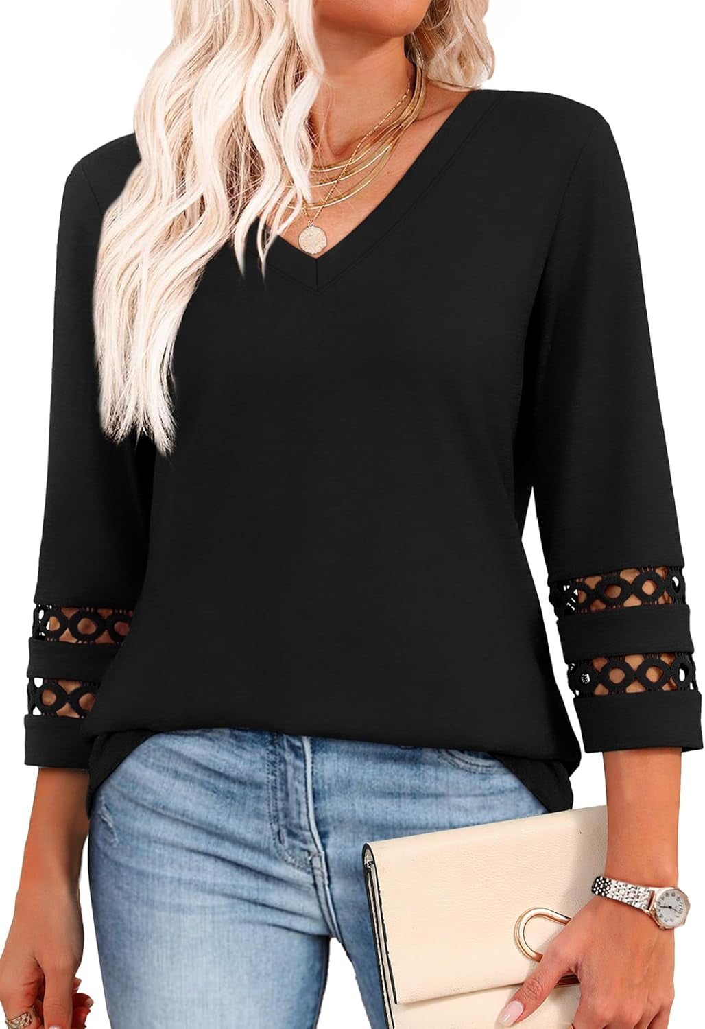 3/4 Length Sleeve Womens Tops Dressy Casual Blouses for Women 2025 Trendy V Neck T Shirts Summer Clothes