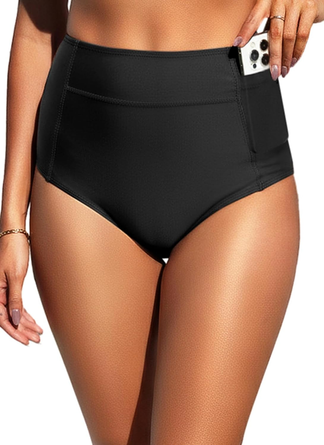 Women High Waisted Swimsuit Bikini Bottoms - Tummy Control Swim Bottom Full Coverage Bathing Suit with Pockets 2025