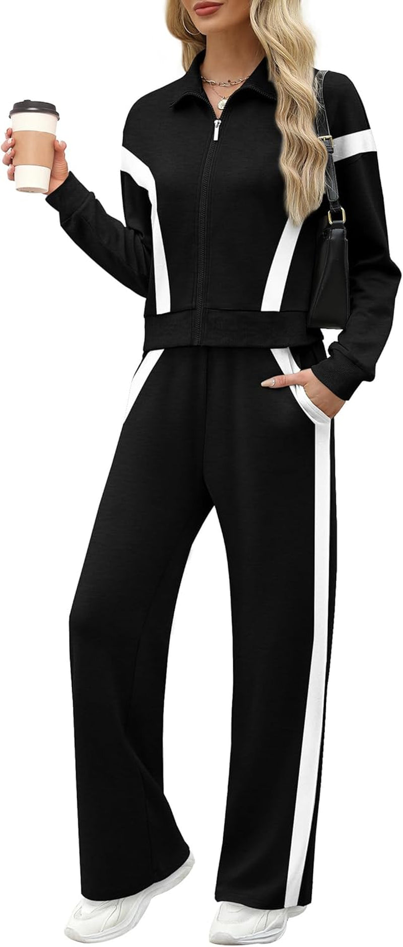 Lounge Sets for Women 2025 Sweatsuit 2 Piece Outfits Sweatshirt Wide Leg Sweatpant Tracksuit Matching Set