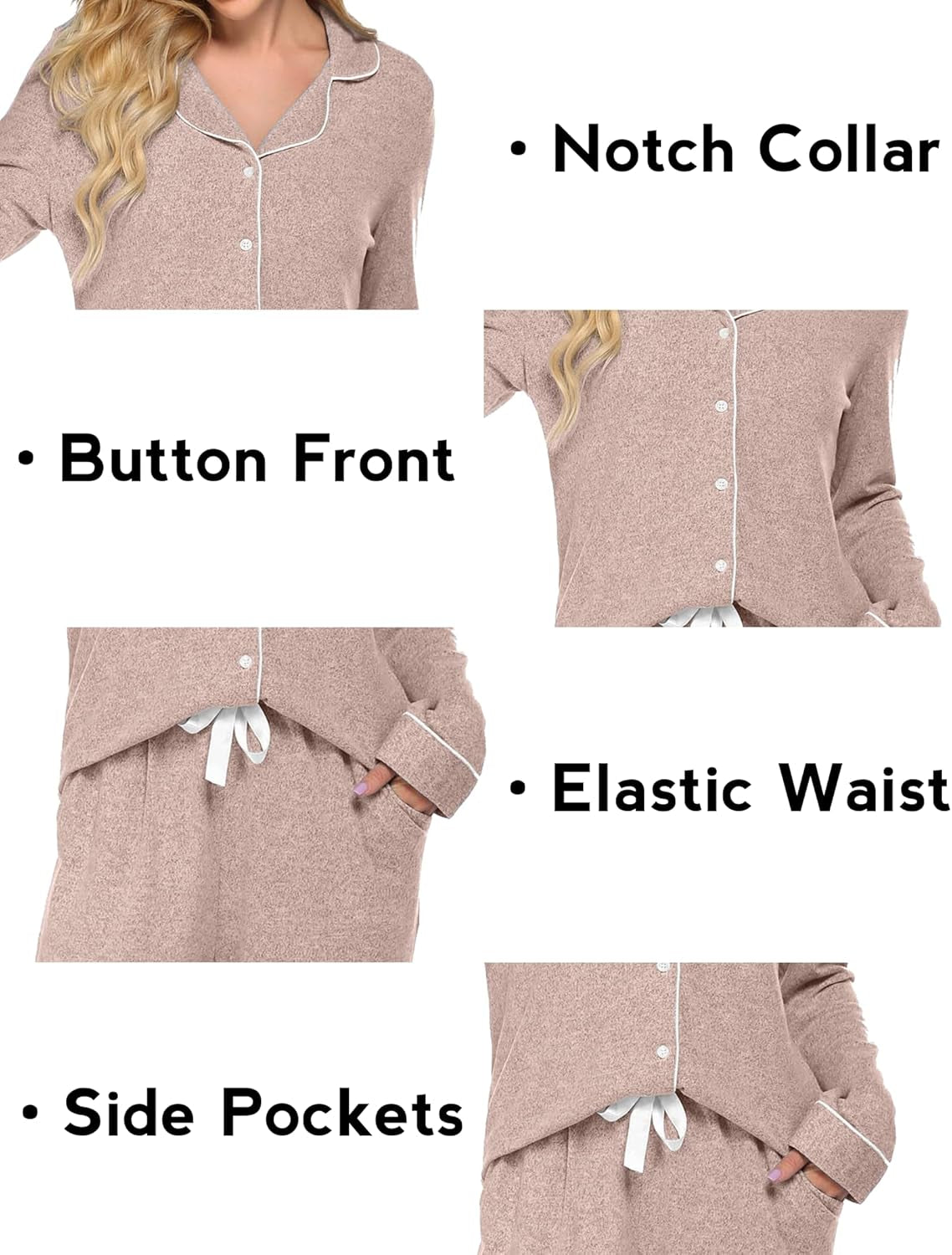 Women'S Pajamas Long Sleeve Sleepwear Casual Button down Loungewear Soft Pjs Set S-XXL