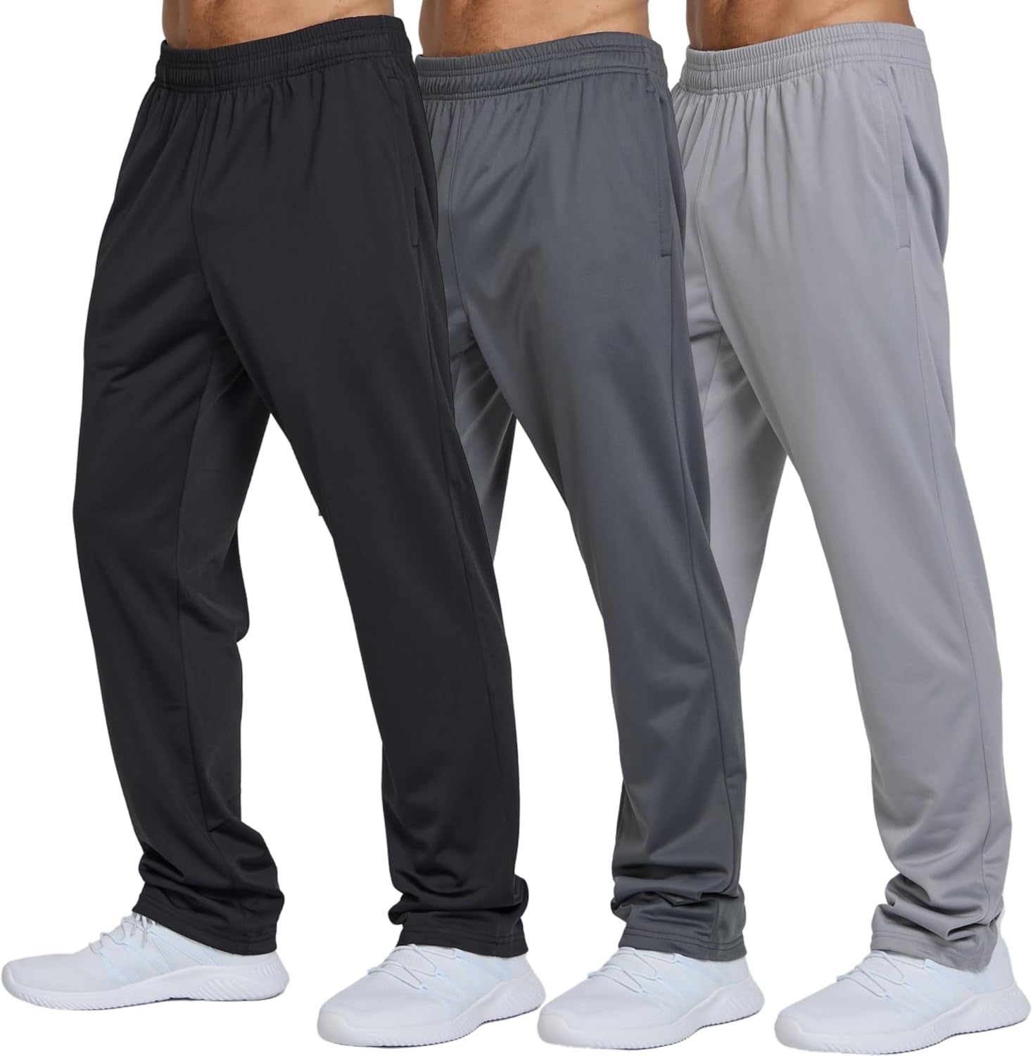 3 Pack Mens Athletic Open Bottom Sweatpants Active Track Pants Casual Tricot Wide Leg Sweat Pants for Men