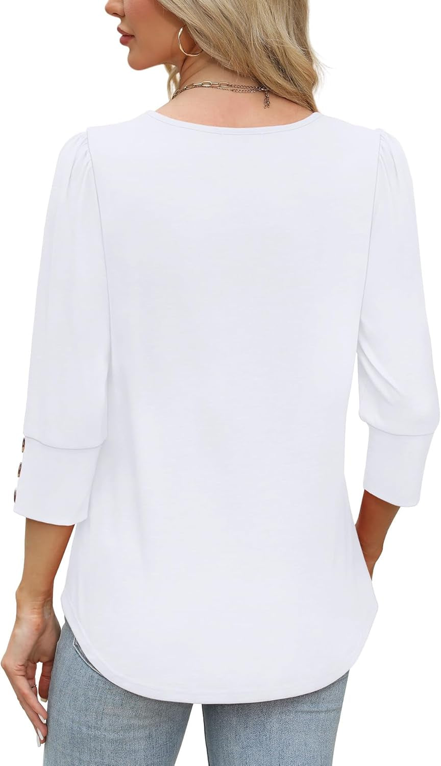 Womens Tops 3/4 Sleeve with Buttons Dressy Casual Blouses Summer Outfits Beach Vacation plus Size Spring Clothes