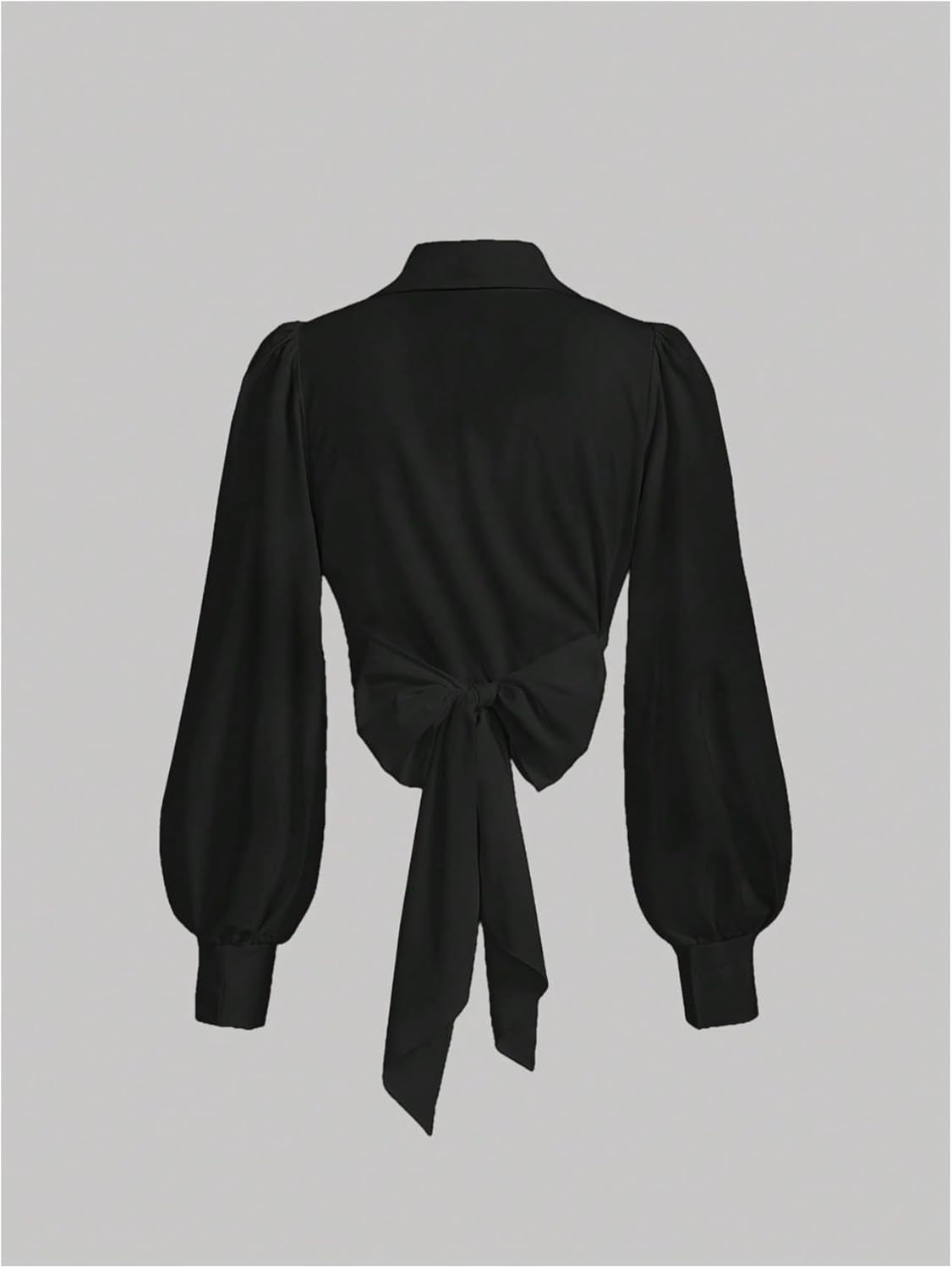 Women'S Button up Collar Cropped Shirt Long Sleeve Self Wrap Crop Top Blouse