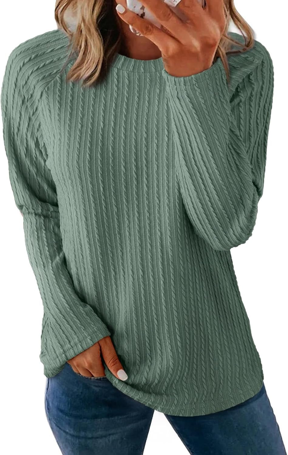 Womens Tops Long Sleeve Lightweight Shirts 2026 Spring Fashion Clothing Trendy Tops Crewneck Knit Basic Tee