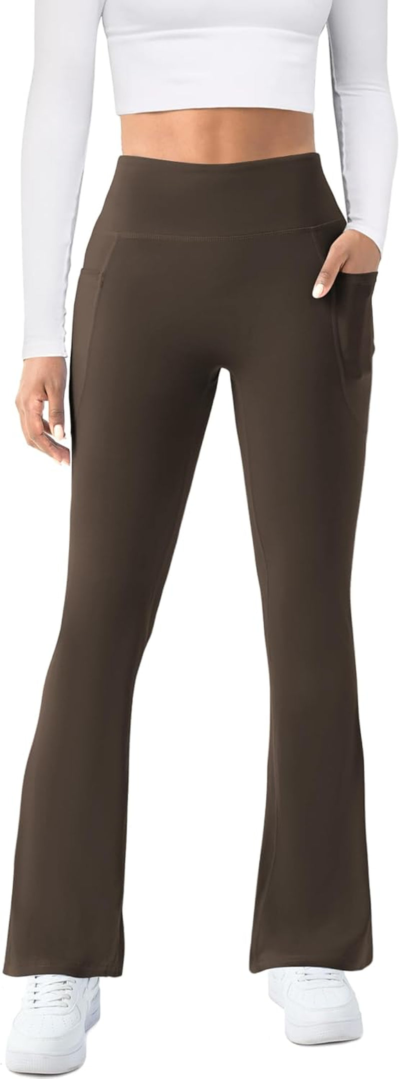 Womens Yoga Pants with Pockets High Waisted Flare Leggings Bell Bottom Yoga Dress Pants Seamless Bootcut Pants