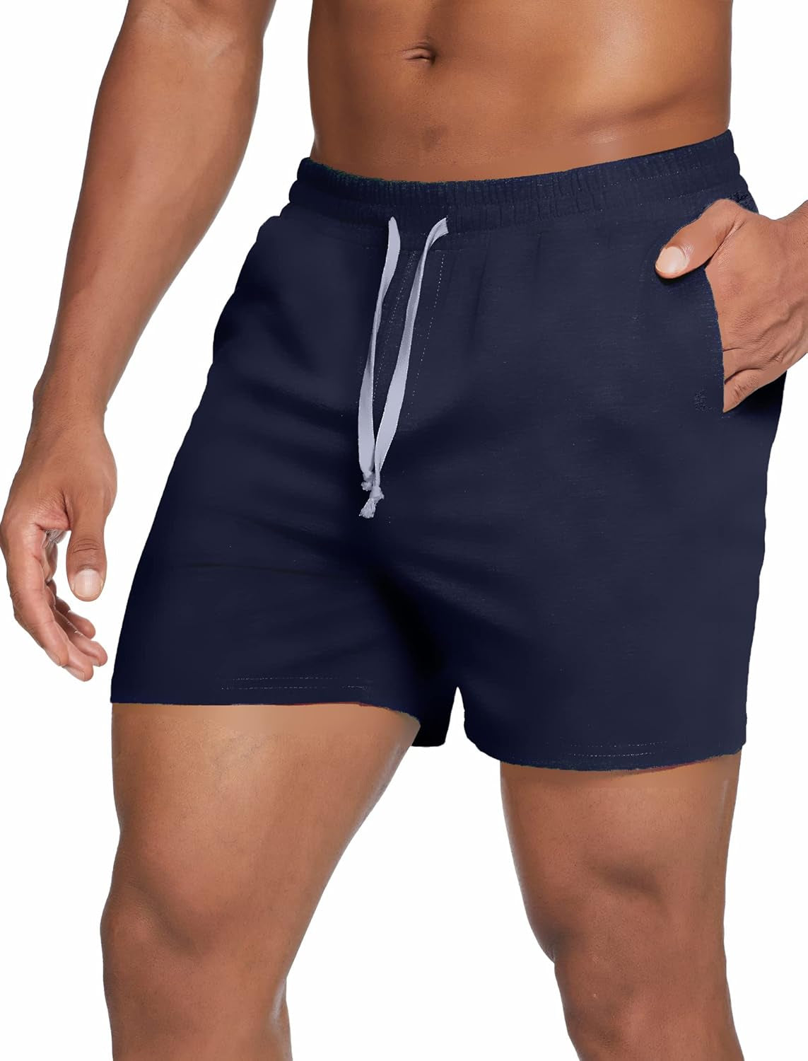 5.5 Inch Mens Pajama Shorts Sleep Cotton Lounge PJ Lightweight Elastic Waist Drawstring Nightwear Bottom with Pockets