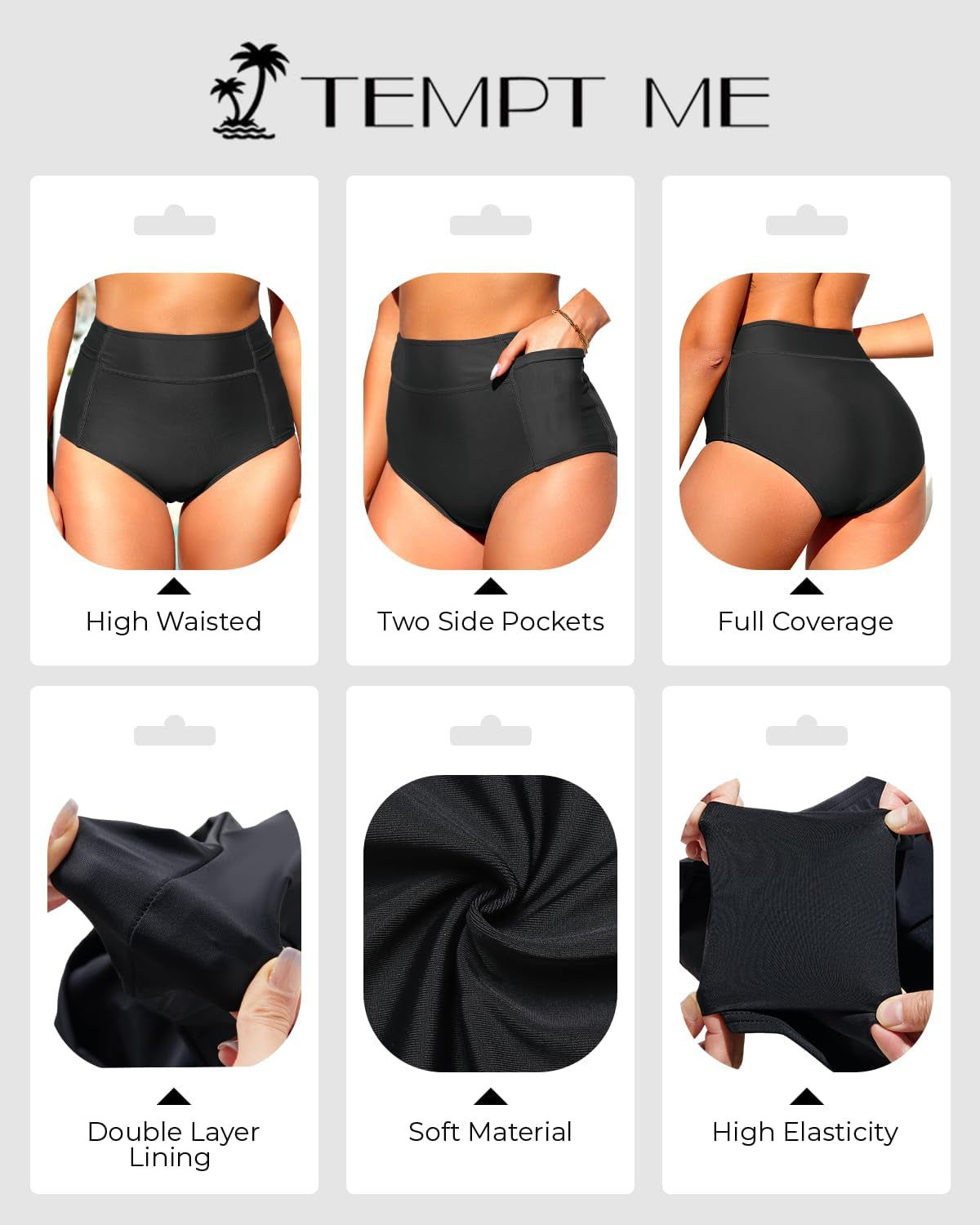 Women High Waisted Swimsuit Bikini Bottoms - Tummy Control Swim Bottom Full Coverage Bathing Suit with Pockets 2025