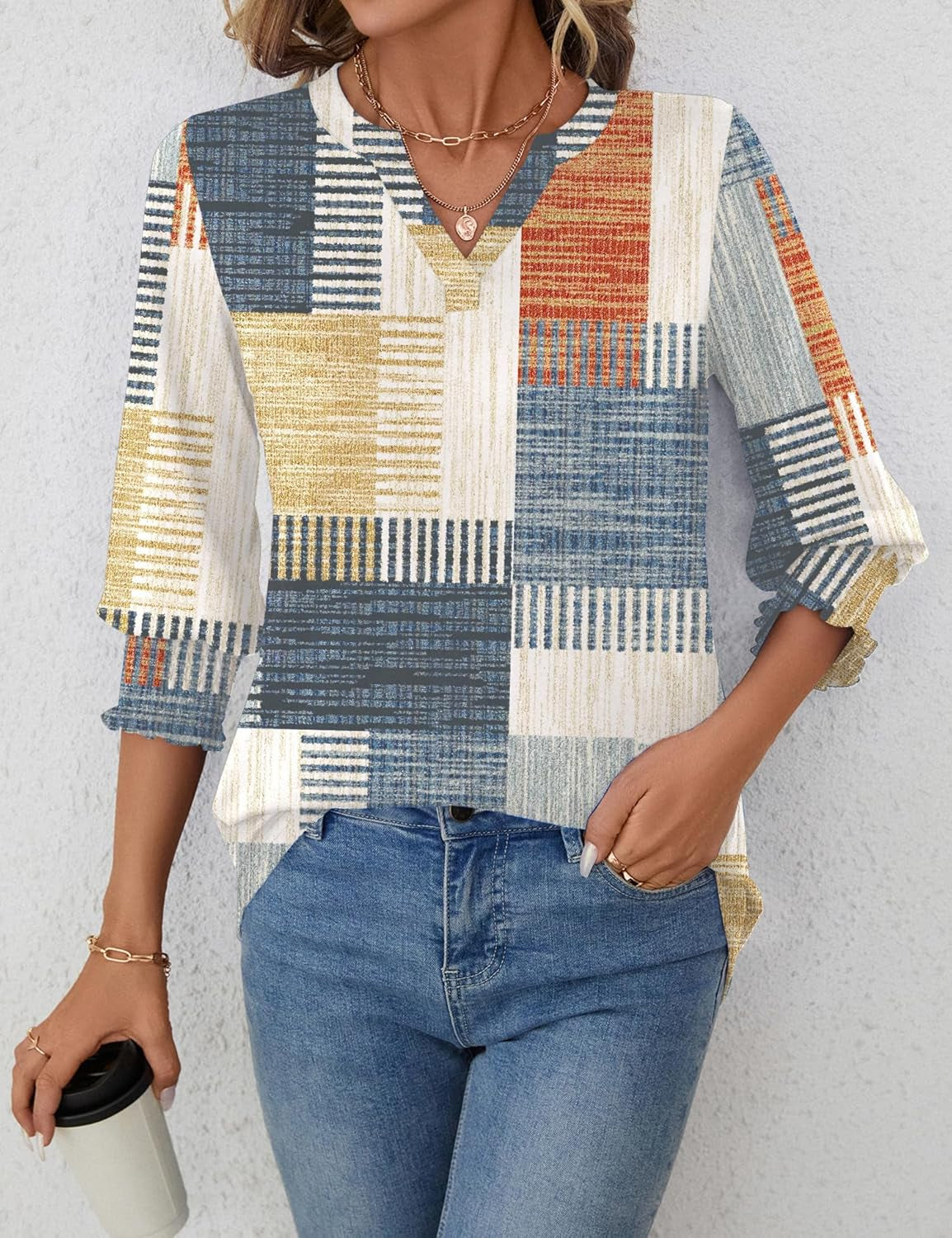 Women'S 2026 Fashion Tops 3/4 Length Sleeve Business Casual Blouses Summer Tees Shirts